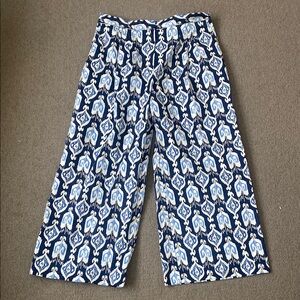 J McLaughlin Blue and White Ikat Patterned Wide-Leg Pants sz 12 NWOT